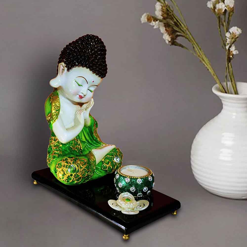 Buy Green Baby Buddha Idol on Tray Online